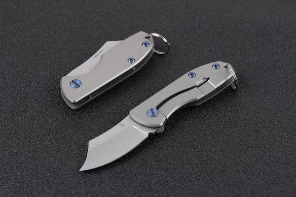 

Mini Razor D2 Blade Drop Point Tactical Titanium Handle Keychain Folding Knife Camping Pocket EDC Hunting Gift Knives 2.4 Inch Closed P170R