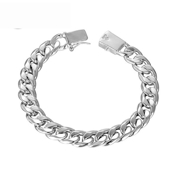 

creative fashion 925 sterling silver 10mm square buckle chain bracelet for men trendy star street shooting style couple ornament, Golden;silver