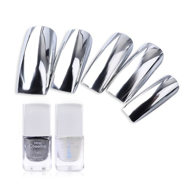 

silver mirror nail art polish chrome metallic nail tips glitter varnish base coat manicure polish sets