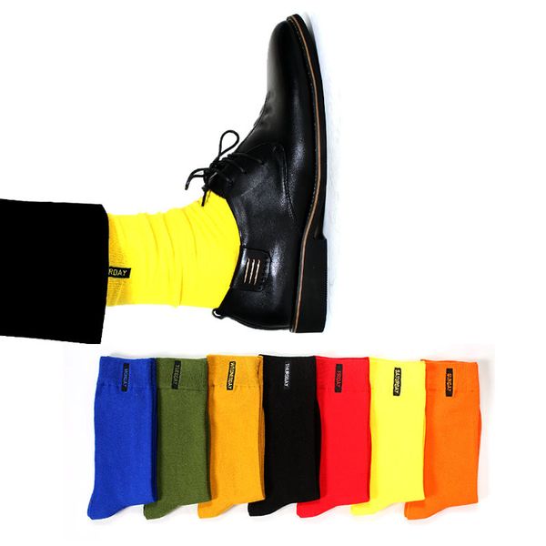 

wholesale- 7 pairs / lot cotton solid men happy socks fashion candy color week socks anti-bacterial comfortable deodorant casual boys socks, Black