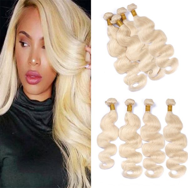 Indian Blonde Human Hair 4 Bundles Deals Body Wave Wavy Platinum