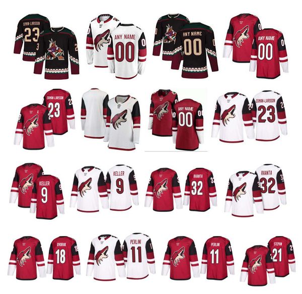 

customized arizona coyotes jersey oliver ekman larsson max domi clayton keller antti raanta niklas hjalmarsson perlini panik stitched hockey, Black;red