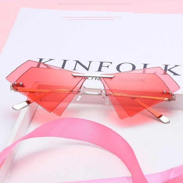 

women sunglasses sandbeach drive retro rimless glasses double triangle hd lens eyewear ladies new fashion uv400 sun glasses 7763, White;black