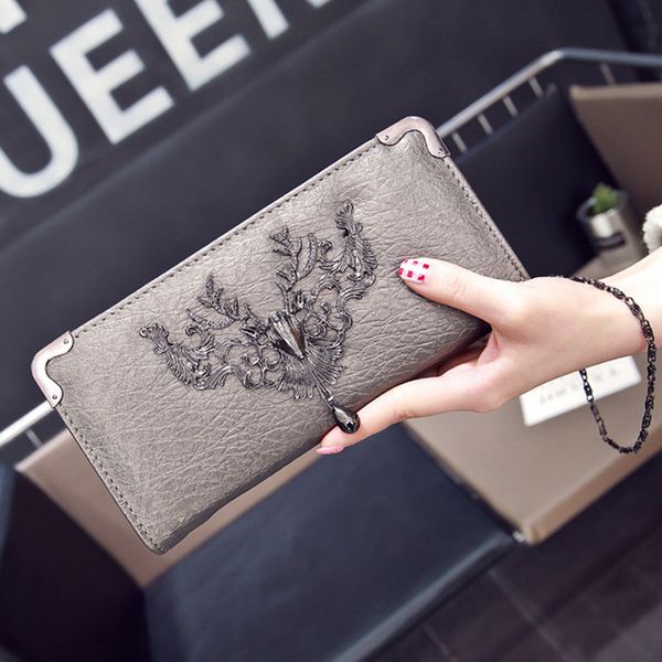

2018 new long ladies wallet,deer iron side wallet,carteira feminina,wallet female,long-horn women purse,portefeuille femme, Red;black