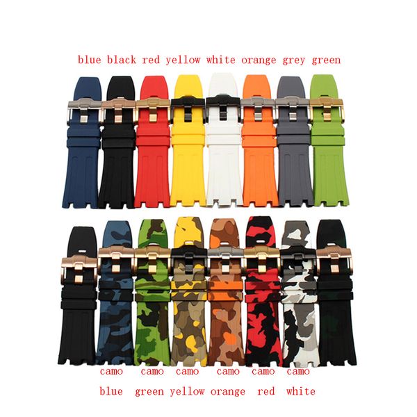 

carlywet 28mm wholesale sell camo color waterproof silicone rubber replacement wrist watch band strap belt loop, Black;brown