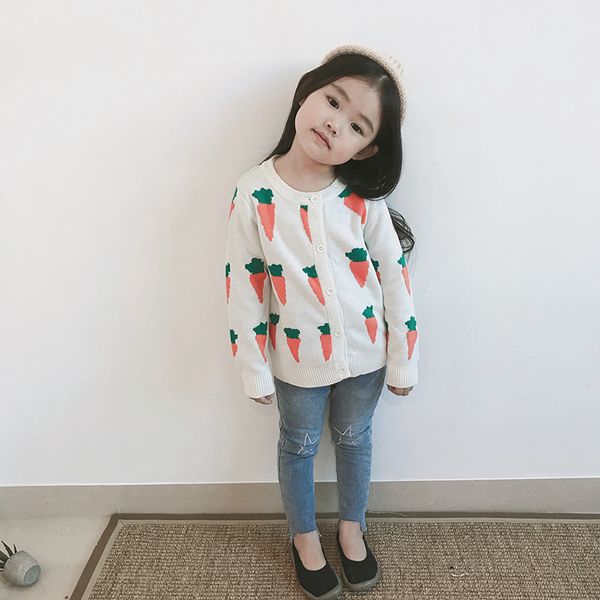 Ins Wear Baby Rabbit Carrot Cotton Thick Knitted Knitting Baby Girl Cardigan Autumn Sweaters Little Girl Winter Clothing Free Sweater Patterns For