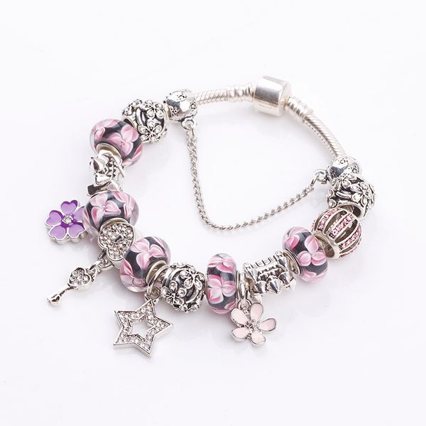 

aifeili cute love fashion european style silver charm bracelet with purple murano glass beads diy fit jewelry fashion, Black