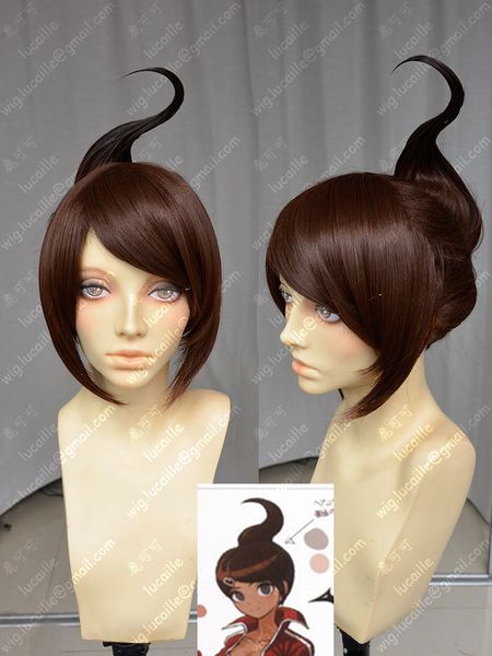

danganronpa asahina aoi chocolate dark brown styled cosplay party wigs, Black;brown