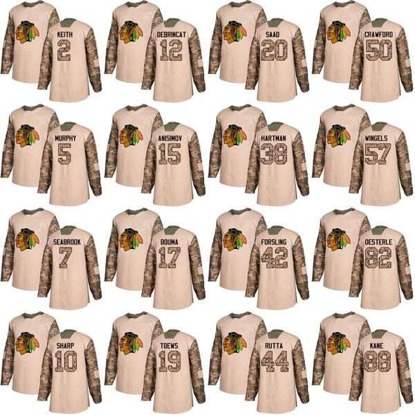 

Chicago Blackhawks Jersey Veterans Day Practice 2 Duncan Keith 19 Jonathan Toews 20 Brandon Saad 50 Corey Crawford 88 Patrick Kane Jerseys