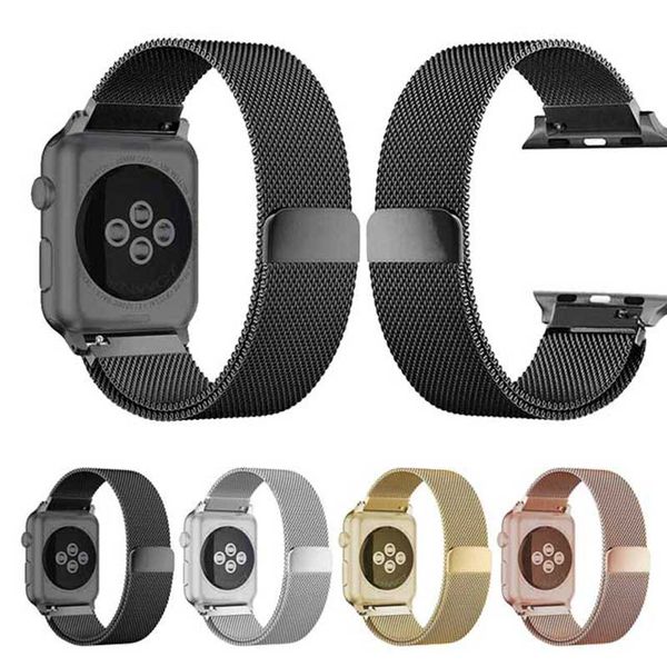 

series 3 2 1 stainless steel strap watchband magnet lock watch bands milanese loop band 38/42mm, Black;brown