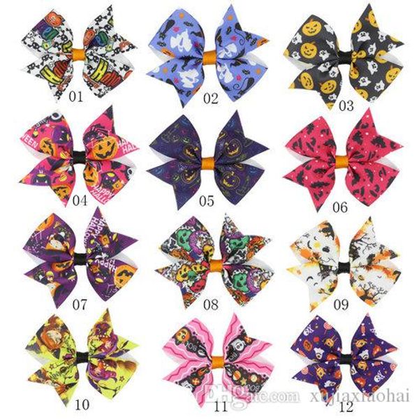 

новые стили клипы хэллоуин дети волос смычков волос ребристые ленты аксессуары для волос ткани bowknot barrettes ручной работы, Slivery;white