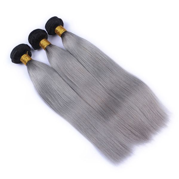 9A 1b / grigio ombre estensioni dei capelli umani vergini brasiliani ombre grigio peruviano malese indiano cambogiano fasci di tessuto per capelli lisci