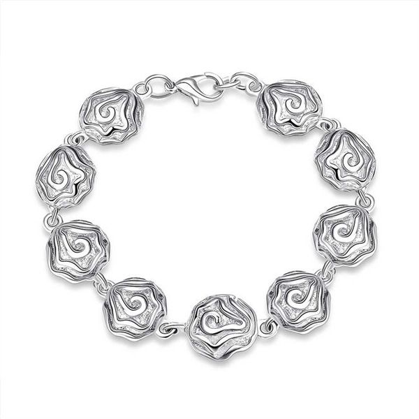 

full rose bracelet sterling silver plated bracelet ; brand new men and women 925 silver bracelet spb135, Black