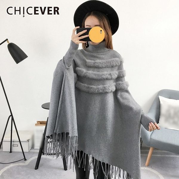 

chicever tassel female sweater pullover turtleneck batwing long sleeve loose knitting sweaters autumn casual clothing new, White;black