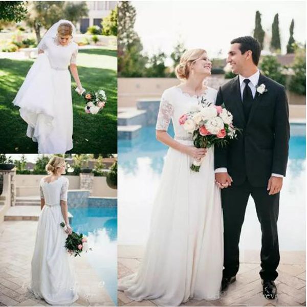 

Elegant Modest A-line Wedding Dress With Half Sleeve Lace Applique Garden Long Bridal Gown Custom Made Plus Size Wedding Gowns