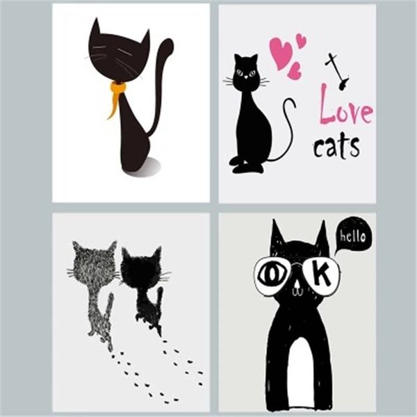 

cartoon abstract animal cat canvas painting poster wall art prints scandinavian decoration pictures living room home decor