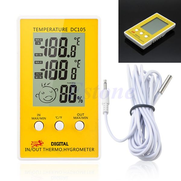 

lcd digital indoor outdoor humidity hygrometer thermometer meter probe cable c/f