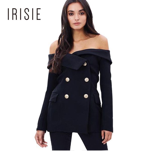 

irisie apparel off shoulder black female blazer suit jacket slash neck vintage slim coat office casual women suit blazer, White;black