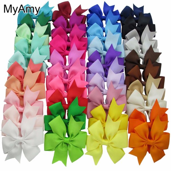 

myamy 40pcs/lot 3'' baby girl grosgrain ribbon boutique hair bows with alligator clips pinwheel bow for children kids headwear
