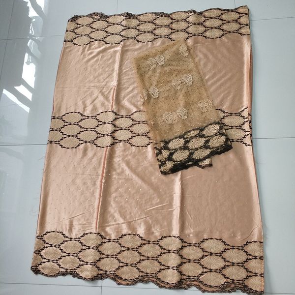 

imitated 5 yards silk satin fabric with 2 yards blouse african fabric wholesale soft silk for dress african fabrics, Black;white