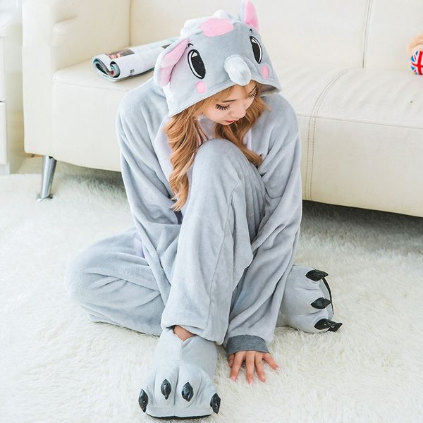 

women flannel pajamas sleepwear cartoon animal elephant cosplay pajamas for women lady winter nightwear, Black;red