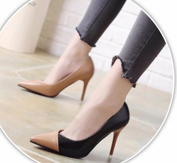 

send high heel shoes 2018 women new style spring fine heel pointed end shallow mouth single shoes, Black