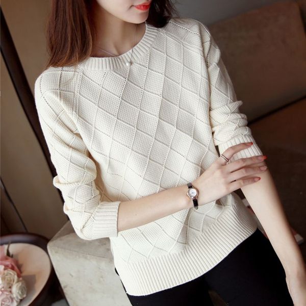 

new fashion sweater women clothing casual three quarter sleeve loose knitted sweater for women jumper knitwear pullover, White;black