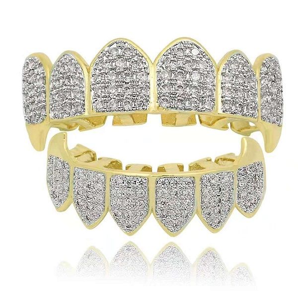 

hip hop golden grillz cool gold diamonds teeth jewelry real gold plated fashion rapper dental grills three colors golden silver, Black