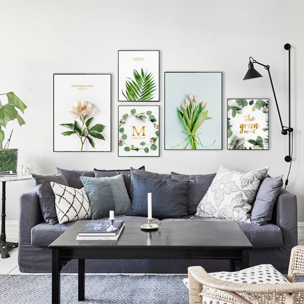 

modern home decor flowers green plant quote phrase canvas painting posters and prints living room wall art pictures home murals