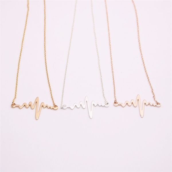 

trendy currents pendant electrocardiogram form necklace gold silver rose three color optional suitable for men and women wholesale