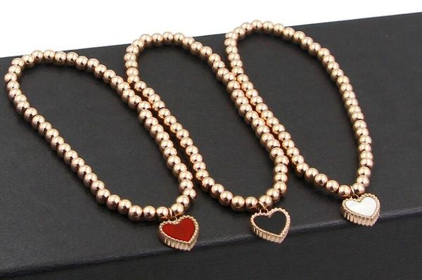 

fashion lace double-sided peach heart beads elastic rope titanium steel gold-plated bracelet female heart-shaped rose gold bracelet, Golden;silver