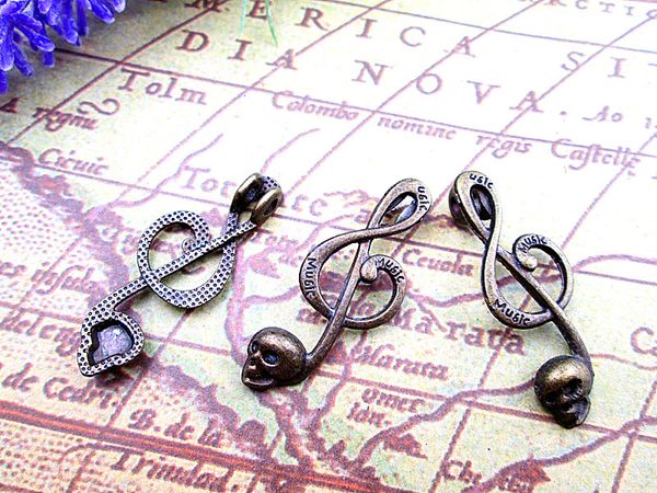 

30pcs fashion retro antique bronze skull music charms pendant, Bronze;silver