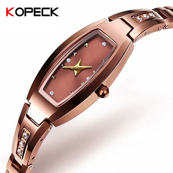 

kopeck quartz wrist watches tungsten steel water resistant wristwatches luxury women sapphire crystal rose gold watch 8016g, Slivery;brown