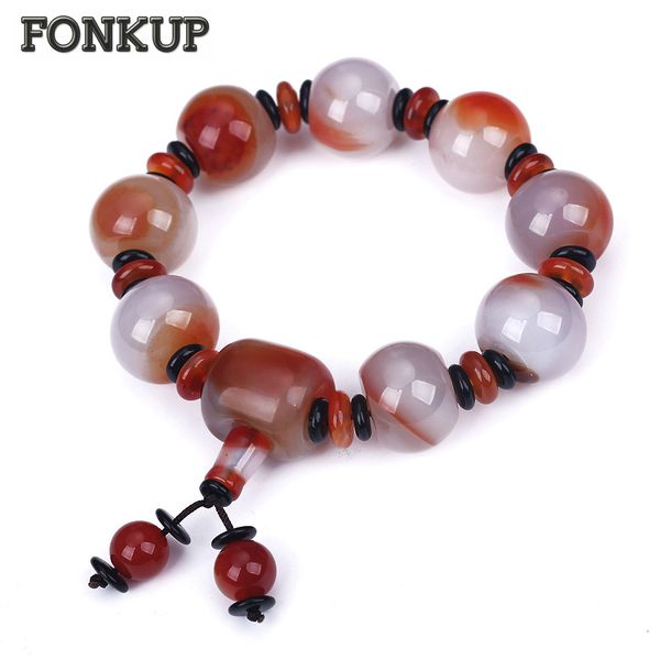 

forkup natural stone bracelets agate gemstone wristlet vintage men hand chain party round jewellery tennis accessories leather, Golden;silver