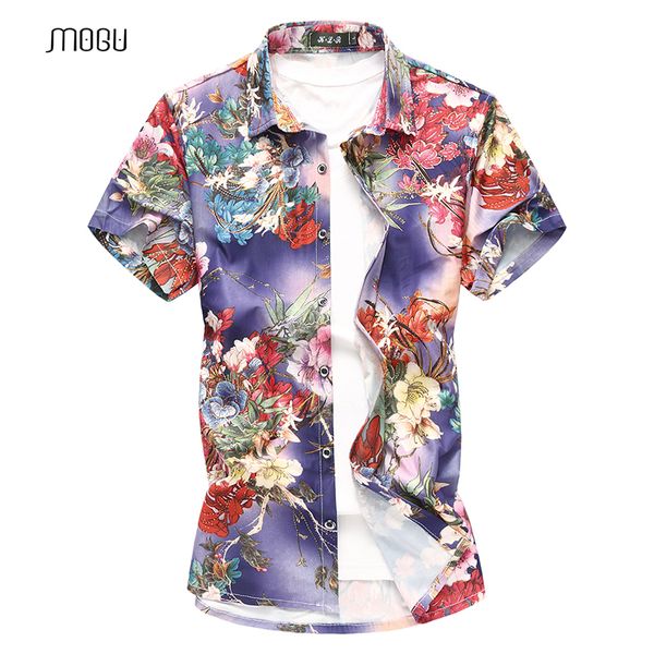 

mogu men shirts short sleeve floral 2018 latest vogue summer printed hawaiian shirts for men casual large size 7xl, White;black