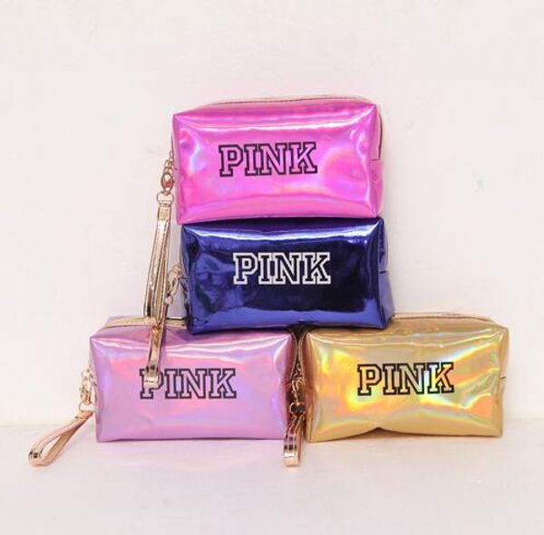 

Розовый мода водонепроницаемый лазерные косметические сумки женщины Neceser составляют мешок ПВХ мешок мыть туалетные сумка путешествия организатор случае