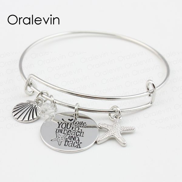 

love you to the beach and back shell starfish disc charms pendent bracelet bangle lover gift for kids jewelry,10pcs/lot,#ln102b, Black