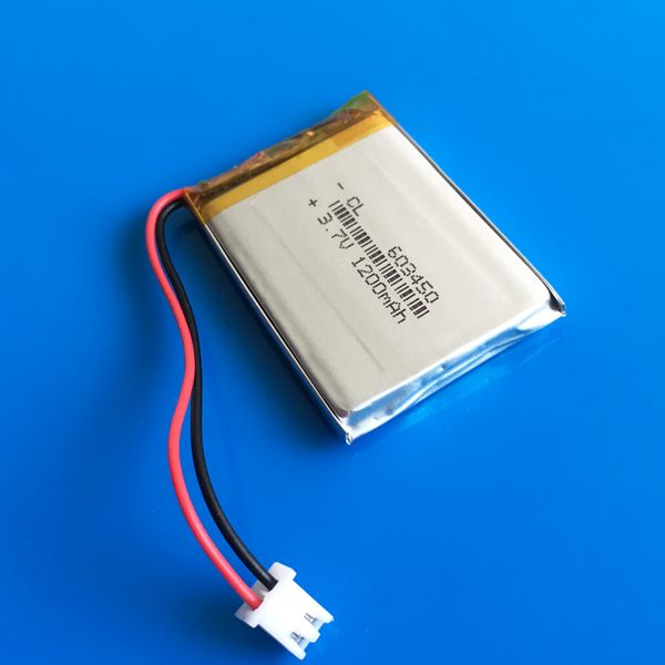 Modell 603450 3,7 V 1200 mAh Lithium-Polymer-Li-Po-Akku JST XHR-2,54 mm 2-polig für DVD-PAD, Mobiltelefon, GPS, Kamera, E-Book