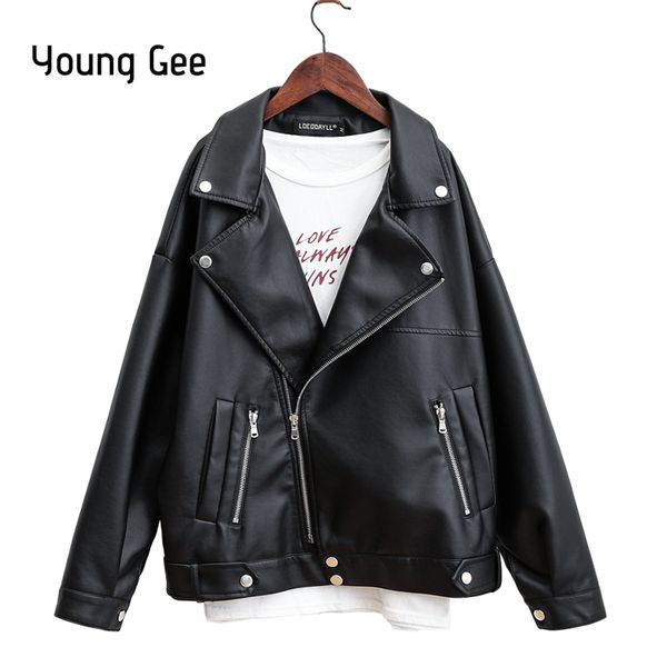 

young gee pu leather jacket women fashion bomber black motorcycle coat faux leather biker jackets windbreaker jaqueta feminina, Black;brown