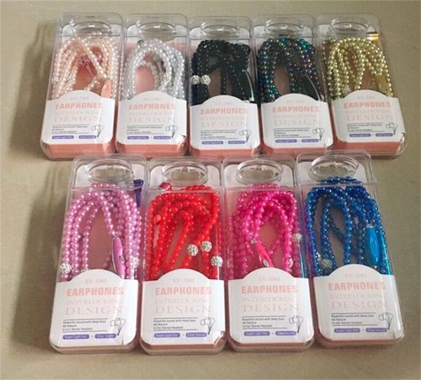 

Роскошный Горный Хрусталь Ювелирные Изделия Жемчужное Ожерелье Наушники С Микрофоном Розовая Девушка Наушники Наушники Для Iphone HuaWei XiaoMi Лучший Подарок