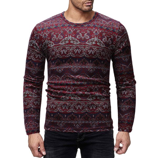 

men casual ethnic printed t-shirt autumn winter pullover blouse #7, White;black