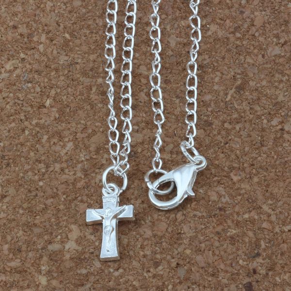 

30pcs / lot silver plated alloy jesus christ crucifix religious cross charms pendant necklaces 18 inches chains jewelry diy a-258d