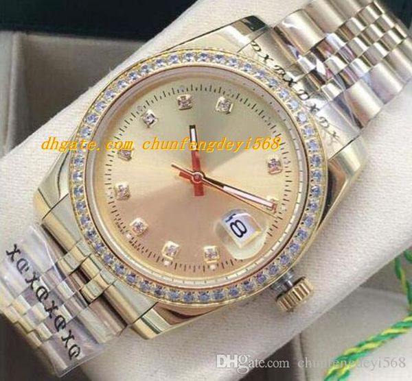 

2019 luxury watch stainless steel bracelet gold diamond dial bezel watch 36mm automatic fashion brand men's watch wristwatch, Slivery;brown