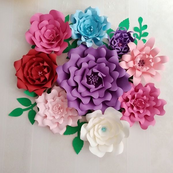 

creative giant paper flowers 9pcs + leaves 8 pcs half made kits with tutorials wedding backdrop baby nursery retails store flower diy