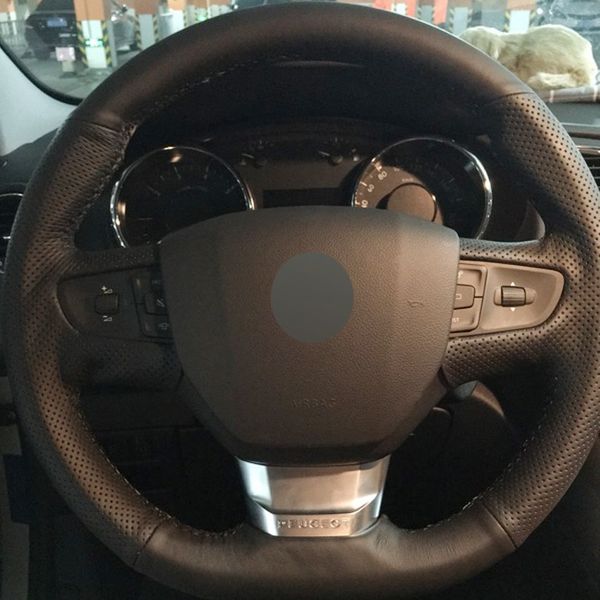 

black genuine leather diy hand-stitched car steering wheel cover for peugeot 3008 2016 2017