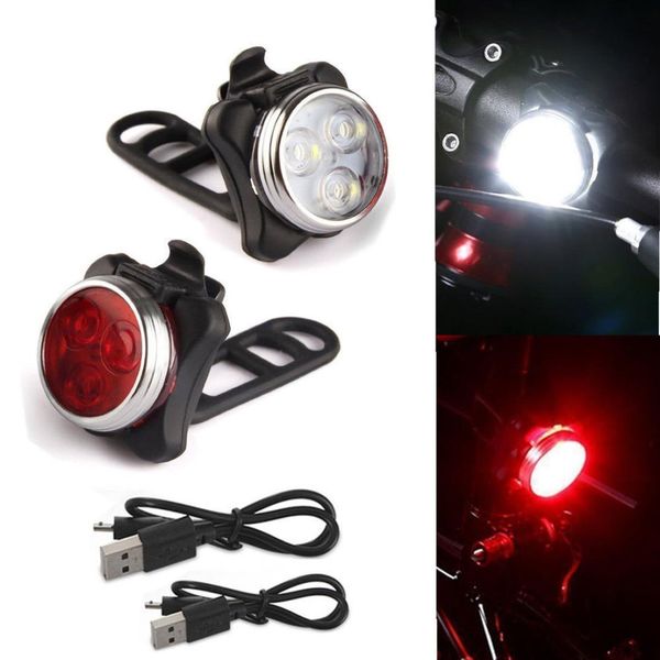 

new 2pcs mini cycling bicycle bike aluminum alloy right 3 led head front with usb rechargeable tail clip light lamp 5 light mode