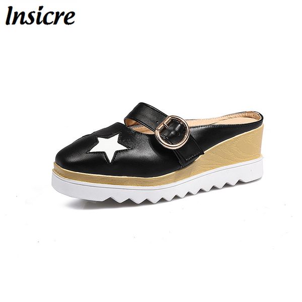 

insicre new summer fashion comfortable platform sandals women round toe sandals sweet thick wedge heels ladies shoes, Black