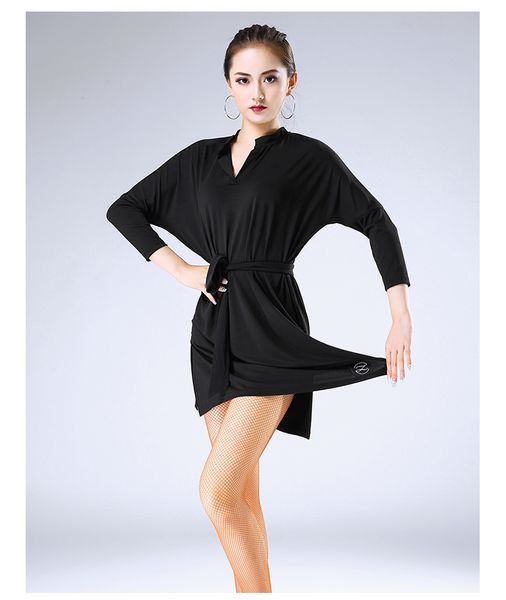 

latin dance costume female new 2018 sleeve v-neck performance clothes practice clothes autumn and winter dress-l171129, Black;red