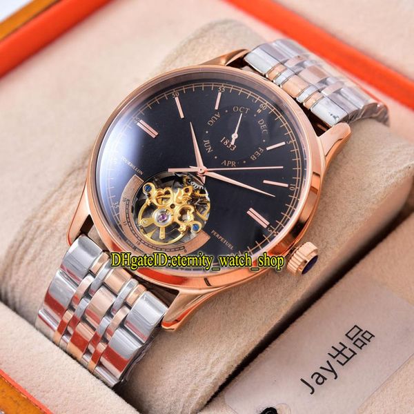 

luxry new master grande tradition q1662510 black dial tourbillon automatic mens watch rose gold case 316l steel band gents watches 03, Slivery;brown