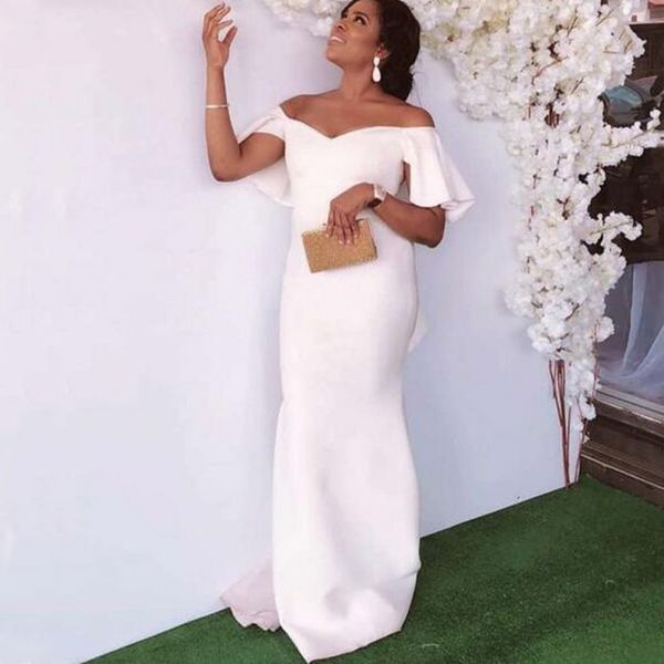 

2019 simple elegant evening dresses long formal sheath column plus size off the shoulder ruffled sleeves custom made prom party gowns, Black;red